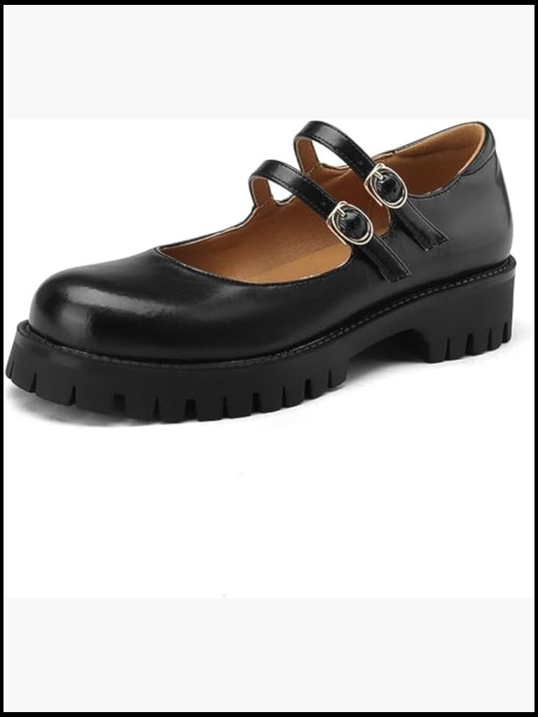 Cute Round Toe Mary Janes Platform Low Heel Chunky Pumps Gothic Ankle Buckle
